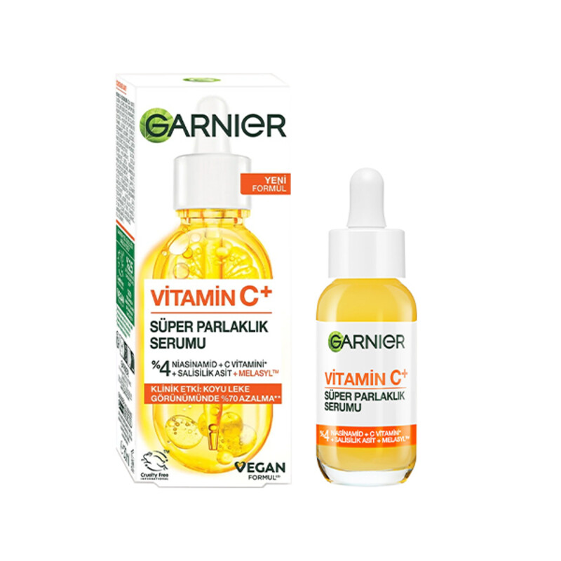 سرم ویتامین سی گارنیه مدل VITAMIN C PLUS با ویژگی کاهش ۷۰ درصدی لکه‌های تیره و فرمولاسیون حاوی ملاسيل حجم ۳۰ میل