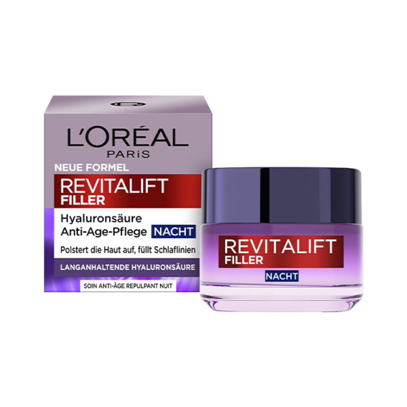 کرم شب ضدچروک لورآل مدل REVITALIFT FILLER با ویژگی حجم‌دهنده و پرکننده خطوط چین و چروک حاوی هیالورونیک اسید متراکم حجم ۵۰ میل