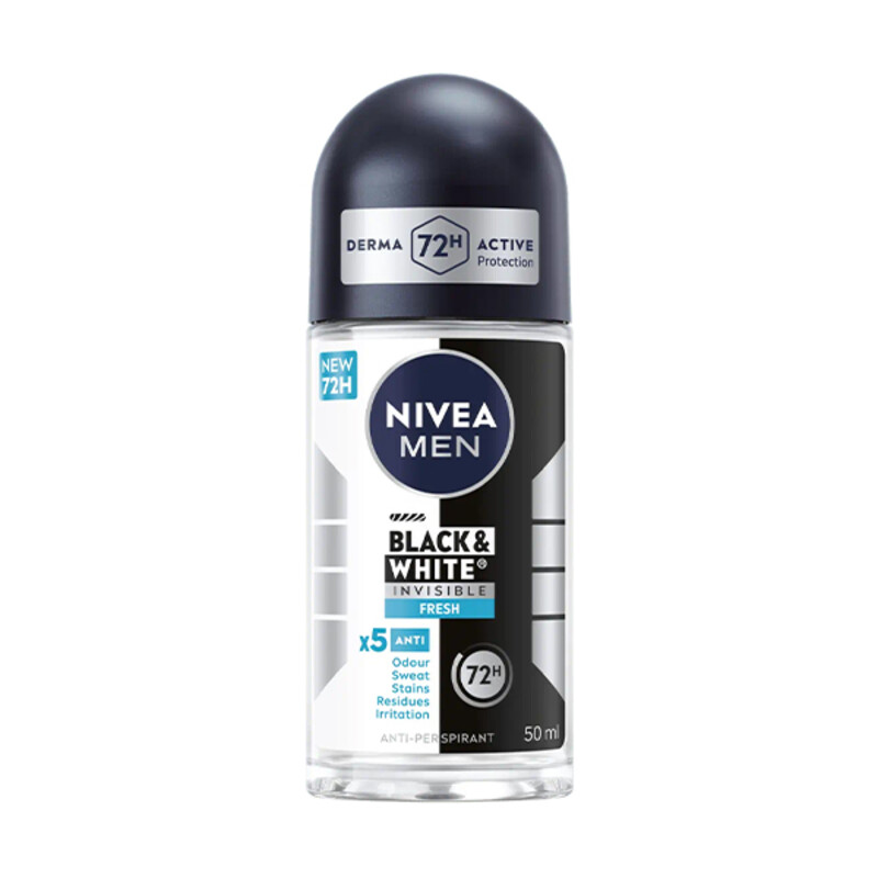 رول ضدتعریق مردانه نیوآ مدل BLACK & WHITE INVISIBLE FRESH با ویژگی ضد لک و ماندگاری ۷۲ ساعته حجم ۵۰ میل