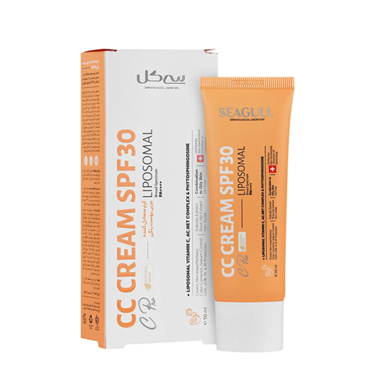 سی‌سی کرم رنگی فاقد چربی سی‌گل مدل LIPOSOMAL با فاکتور محافظتی SPF 30 رنگ بژ طبیعی مناسب پوست‌های چرب و مختلط حجم ۵۰ میل