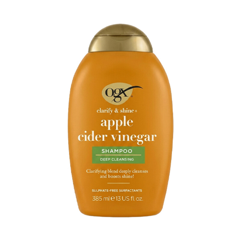 شامپو فری سولفات درخشان‌کننده او جی ایکس مدل Apple Cider Vinegar با عصاره سرکه سیب حجم ۳۸۵ میلی‌لیتر