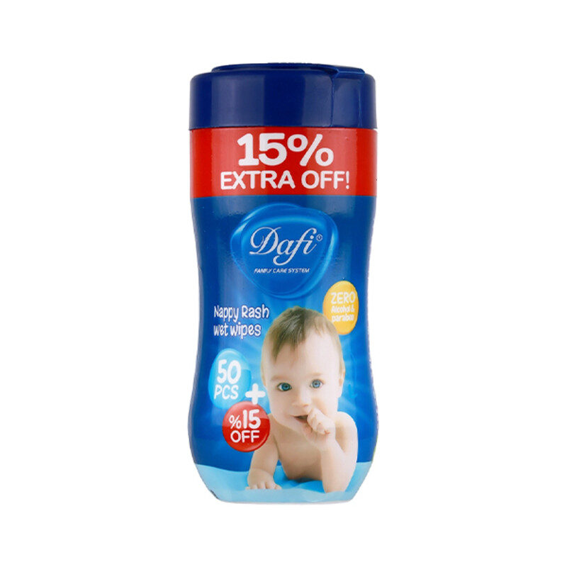 دستمال مرطوب پاک‌کننده کودک دافی مدل Nappy rash بسته ۵۰ عددی