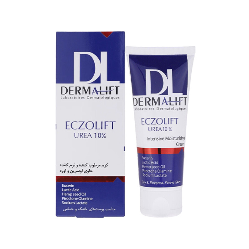 کرم مرطوب کننده و نرم کننده درمالیفت مدل Eczolift حاوی اوره 10 درصد مناسب پوست خشک و حساس حجم 75 میل