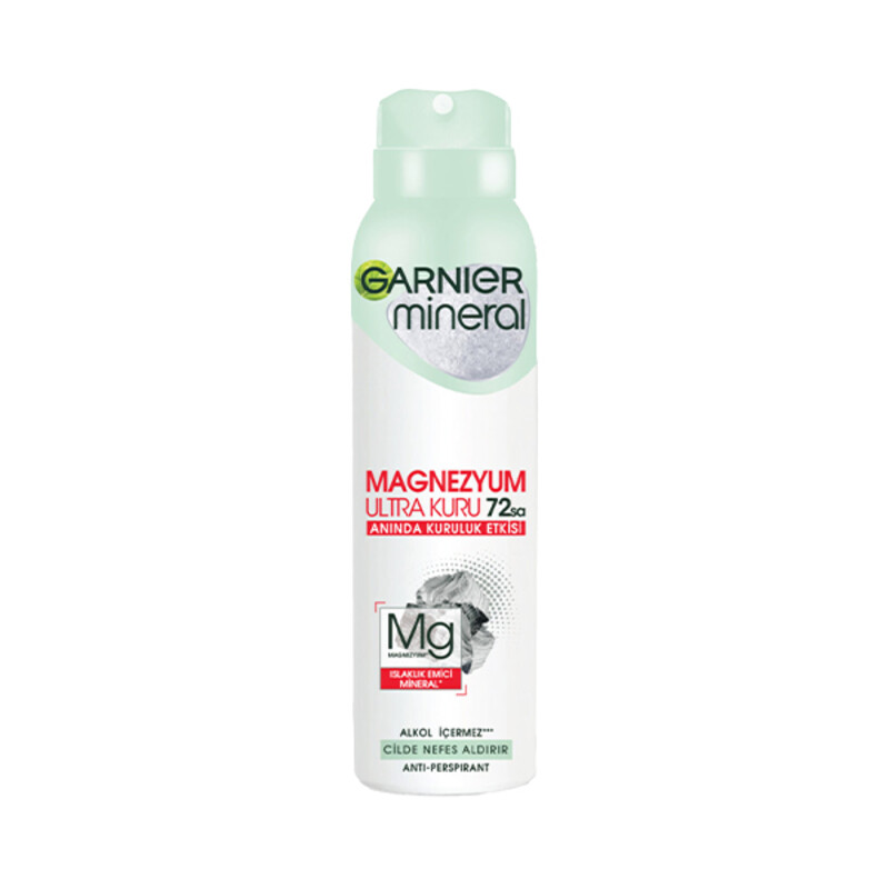 اسپری ضدتعریق زنانه گارنیه مدل Magnesium Ultra Dry حاوی عصاره منیزیم با ماندگاری ۷۲ ساعته حجم ۱۵۰ میل