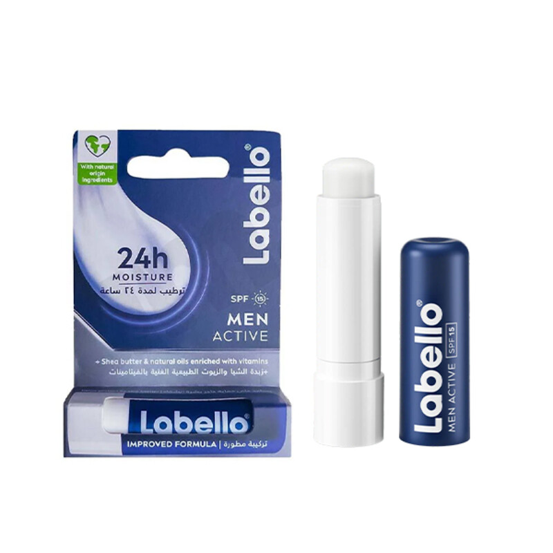بالم لب مخصوص آقایان لابلو مدل Men Active با قدرت مرطوب کنندگی ۲۴ ساعته مناسب لب های خشک و ترک خورده وزن 4.8g