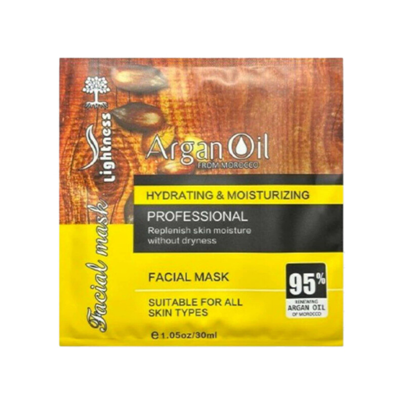 ماسک صورت ورقه‌ای لایتنس حاوی روغن آرگان مغذی و جوانساز مناسب انواع پوست حجم 30ml