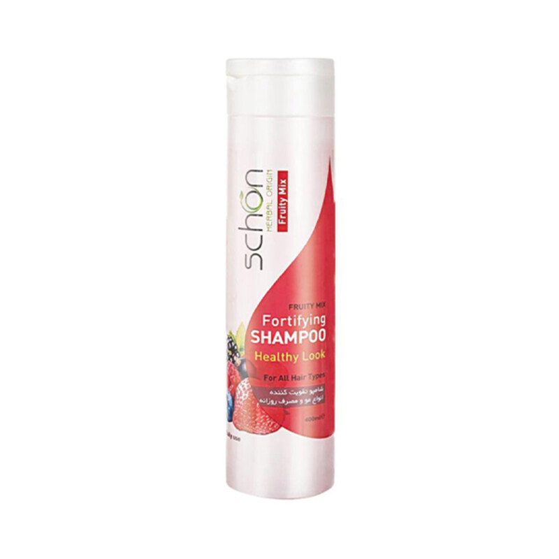 شامپو تقویت‌کننده فروتی میکس شون مناسب انواع مو و مصرف روزانه حجم 400ml