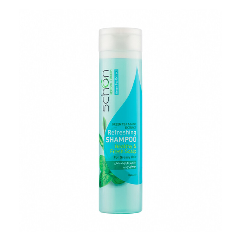 شامپو طراوت‌بخش شون مدل Green Tea & Mint مناسب موهای چرب و دارای شوره حجم 400ml