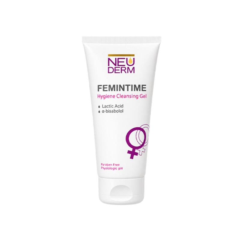 ژل شستشوی بهداشتی بانوان نئودرم مدل Femintime تنظیم‌کننده pH و ضد سوزش حجم 150ml