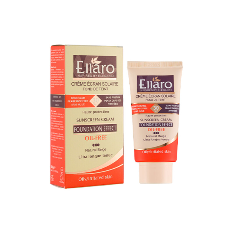 کرم ضدآفتاب رنگی فاقد چربی الارو مدل Foundation Effect با SPF30 پوشش کرم‌پودری رنگ بژ طبیعی حجم 40ml