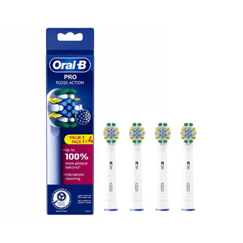 سری مسواک برقی اورال بی مدل Pro Floss Action اصل با الیاف میکروپالس پاک‌کننده فواصل بین‌دندانی بسته ۴ عددی