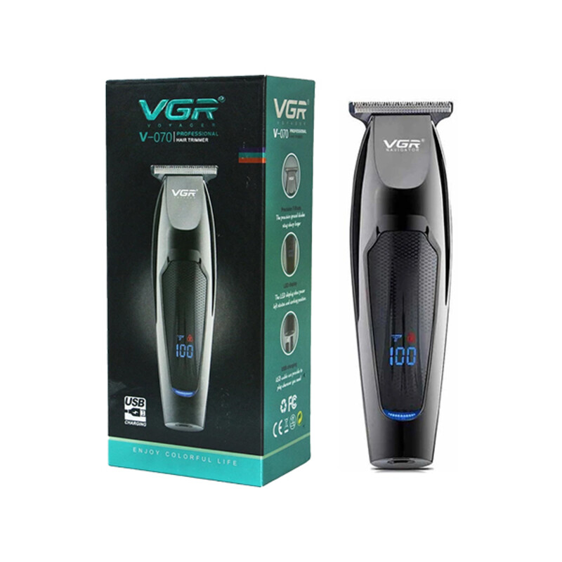 ماشین اصلاح سر و صورت و خط‌زن حرفه‌ای وی جی آر مدل VGR V-070 با تیغه T شکل استیل ضدزنگ و نمایشگر دیجیتال LCD