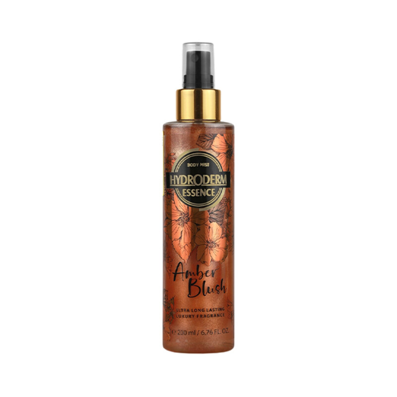 بادی میست اکلیلی هیدرودرم مدل Amber Blush با ماندگاری طولانی، شاین ریز و رایحه گرم و دلنشین کهربا حجم ۲۰۰ میل