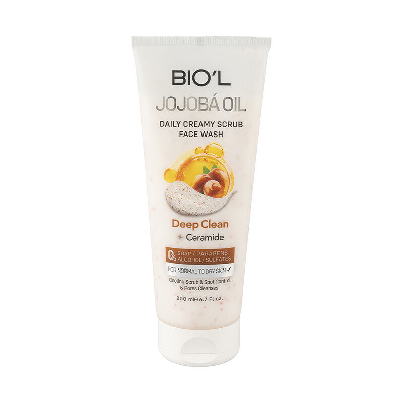 شوینده و اسکراب کرمی صورت بیول مدل Jojoba Oil مناسب پوست نرمال تا خشک با روغن جوجوبا حجم ۲۰۰ میل