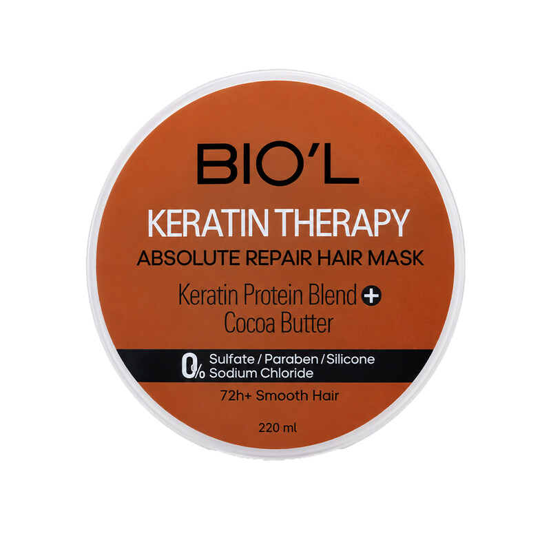ماسک مو داخل حمام بیول مدل Keratin Therapy ترمیم‌کننده و احیاکننده مناسب موهای آسیب‌دیده و رنگ‌شده حجم ۲۲۰ میل