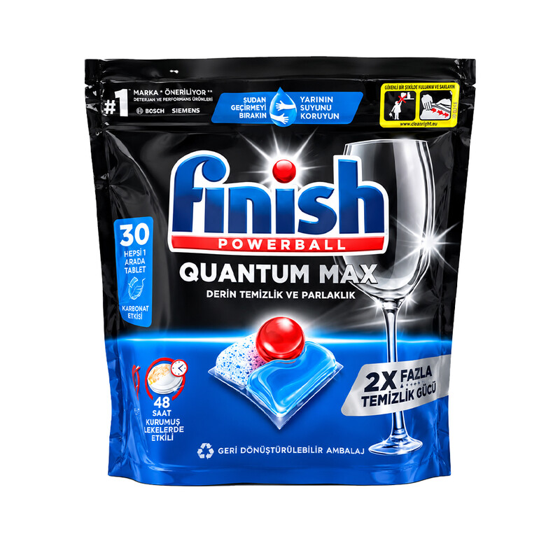 قرص ماشین ظرفشویی فینیش مدل QUANTUM MAX همه‌کاره با قدرت تمیزکنندگی دوگانه بسته ۳۰ عددی