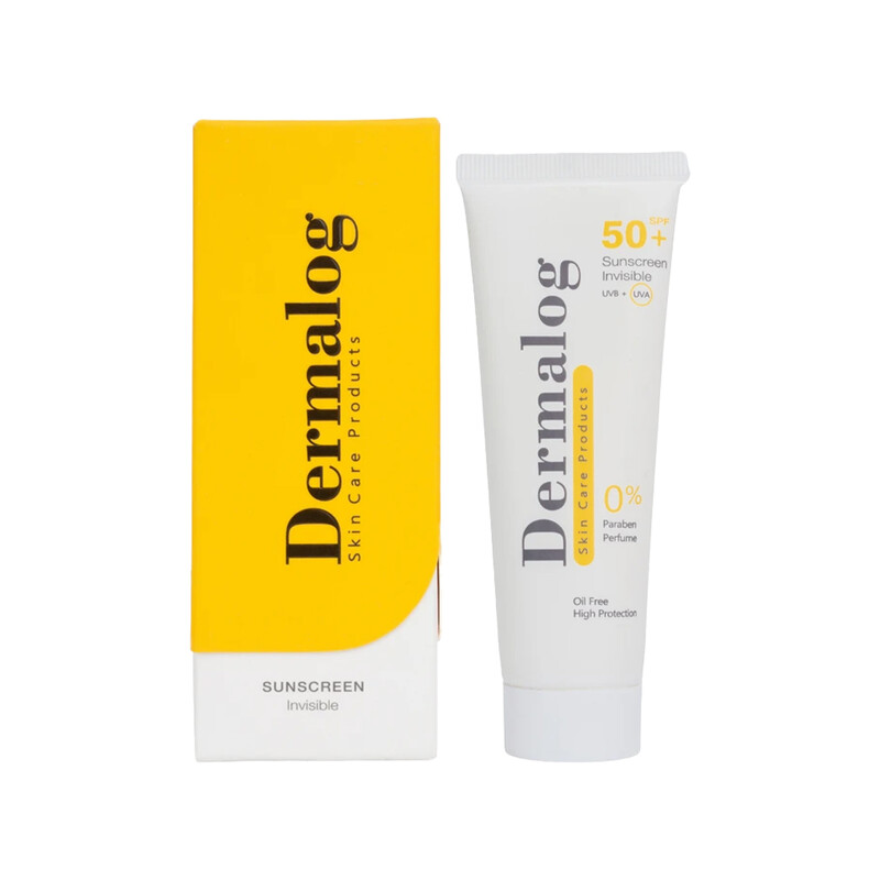 کرم ضد آفتاب بی رنگ درمالوگ مدل Oil Free SPF50 مات کننده و ضد براقی مناسب پوست چرب حجم ۵۰ میل
