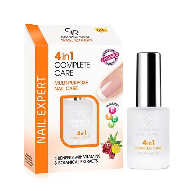 محلول تقویت ناخن گلدن رز مدل 4IN1 COMPLETE CARE ضدشکنندگی و بیس‌کوت صاف‌کننده حجم ۱۱ میل