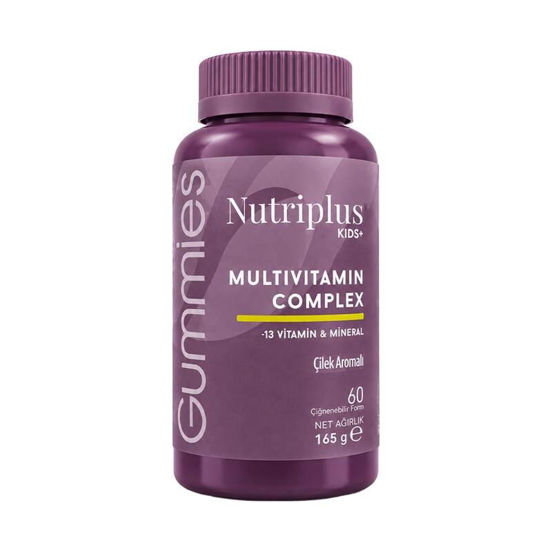 مکمل کودکان پاستیل مولتی ویتامین نوتری پلاس مدل MULTIVITAMIN COMPLEX بدون شکر افزوده با طعم توت‌فرنگی بسته ۶۰ عددی