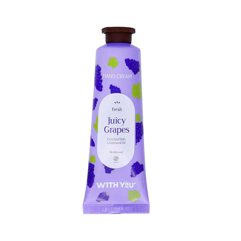 مرطوب کننده دست ویت یو مدل Juicy Grapes برای نرمی و تغذیه‌ی پوست حاوی روغن هسته انگور حجم ۵۰ میل