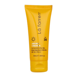 کرم ضد آفتاب و ضد لک بی رنگ SPF30 مناسب پوست های خشک و معمولی لافارر حجم 40 میل