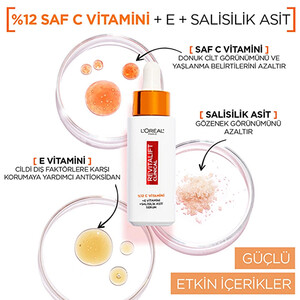 سرم روشن‌کننده و درخشان‌کننده حاوی ویتامین C و سالیسیلیک اسید لورآل مدل Revitalift Clinical حجم 30 میل