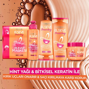 ماسک مو تغذیه‌کننده و ترمیم‌کننده حاوی کراتین گیاهی و روغن کرچک مناسب موهای بلند و آسیب دیده لورآل مدل Elseve Dream Long حجم 300 میل