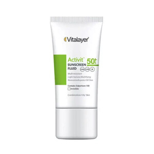 فلوئید ضد آفتاب بی‌رنگ محافظ و مات‌کننده پوست چرب و مختلط ویتالیر مدل Activit SPF50 حجم 50 میل