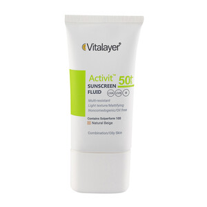 فلوئید ضد آفتاب رنگی محافظ و مات‌کننده پوست چرب و مختلط ویتالیر مدل Activit  SPF50 حجم 50 میل