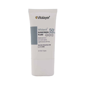 فلوئید ضد آفتاب بیرنگ ضد لک و روشنکننده پوستهای دارای لک ویتالیر مدل Whitevit SPF50 حجم 50 میل
