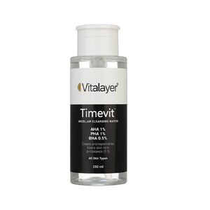 محلول پاککننده آرایش لایهبردار مناسب انواع پوست ویتالیر مدل Timevit حجم 250 میل