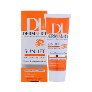 کرم ضد آفتاب رنگی SPF50 مناسب پوست چرب درمالیفت مدل Sunlift حجم 40 میل