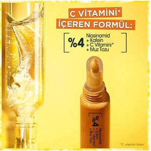 کرم دور چشم ضد تیرگی و روشن‌کننده گارنیه حاوی ویتامین C و نیاسینامید مدل Vitamin C Brightening حجم 15 میل