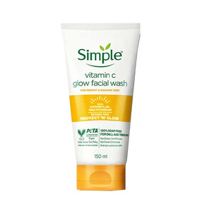 ژل شستشوی صورت درخشان‌کننده و آنتی‌اکسیدان سیمپل حاوی ویتامین C و نیاسینامید مدل Protect &#39;n&#39; Glow حجم 150 میل