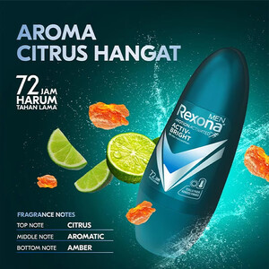 رول ضد تعریق مردانه روشن‌کننده پوست رکسونا با ماندگاری ۷۲ ساعته مدل Active Bright حجم 45 میل