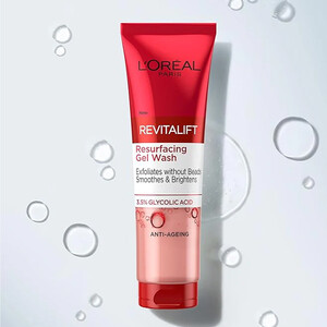 ژل شستشوی صورت لایه‌بردار و ضد پیری لورآل حاوی گلیکولیک اسید مدل Revitalift Resurfacing حجم 150 میل