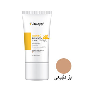 فلوئید ضد آفتاب رنگی و روشن‌کننده ویتالیر حاوی ویتامین C و SPF 50 مناسب انواع پوست مدل Vitamin C حجم 50 میل
