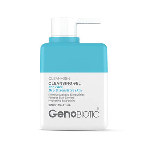 ژل شستشوی صورت غیر صابونی و آبرسان ژنوبایوتیک مدل Clean Gen مناسب پوست خشک و حساس حجم 200 میل