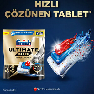 قرص ظرفشویی فینیش Ultimate Plus، چربی‌زدایی قوی و درخشان‌کننده ظروف با CycleSync 60 عددی