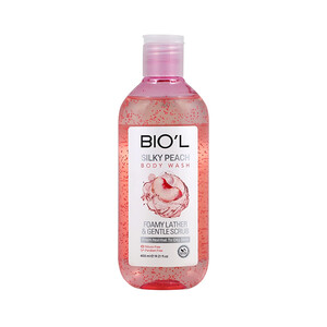 شامپو بدن ژلی بیول مدل Silky Peach حاوی اسکراب سلولزی و عصاره هلو حجم ۴۰۰ میل