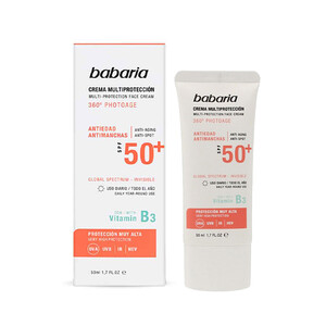 کرم ضد آفتاب و ضد لک باباریا SPF 50 حاوی نیاسینامید و ویتامین B3 حجم ۵۰ میل