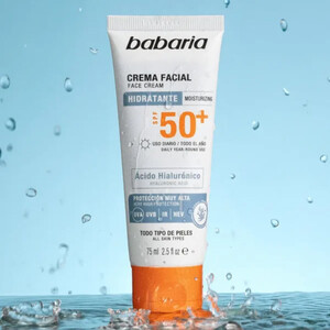 کرم ضد آفتاب و مرطوب کننده باباریا SPF 50 حاوی هیالورونیک اسید حجم ۷۵ میل