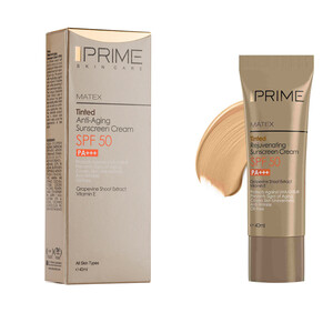 کرم ضد آفتاب رنگی فاقد چربی پرایم SPF 50 جوان کننده و ضد چروک مناسب انواع پوست حجم ۴۰ میل