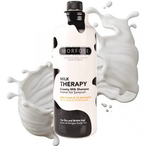شامپو ترمیم کننده مورفوس مدل milk therapy  مناسب موهای خشک و شکننده حاوی 12 آمینو اسید ضروری و پروتئین شیر گاو حجم 1000 میل