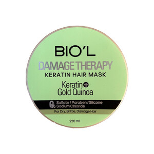 ماسک موی داخل حمام بیول مدل Damage Therapy حاوی کراتین هیدرولیز شده و کینوای طلایی مناسب موهای خشک و آسیب دیده حجم ۲۲۰ میل