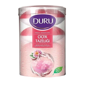 صابون کرمی دورو مدل لیوانی (دو رنگ) با رایحه گل‌های تازه بسته ۴ عددی وزن ۴۰۰ گرم