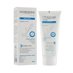 لوسیون مرطوب کننده و آبرسان بدن هیدرودرم حاوی هیالورونیک اسید فاقد اسانس حجم ۲۰۰ میل