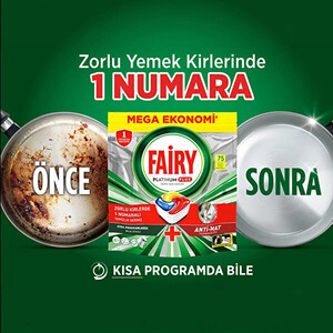 قرص ماشین ظرفشویی فیری مدل Platinum Plus تمیزکننده و براق‌کننده قوی بسته ۷۵ عددی