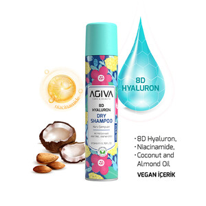 شامپو خشک مرطوب کننده آگیوا مدل 8D Hyaluron با آبرسانی هشت لایه و حجم‌دهی فوری حجم ۲۰۰ میل