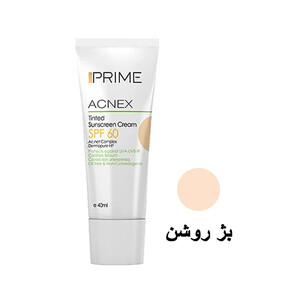 کرم ضد آفتاب رنگی پرایم مدل Acnex مناسب پوست چرب و مختلط کنترل کننده ترشح سبوم با SPF 60 حجم ۴۰ میل